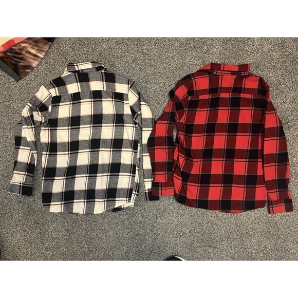 VOLCOM Flannel Shirts Youth Boys Plaid Size L Set of 2, Very Nice - Picture 2 of 6